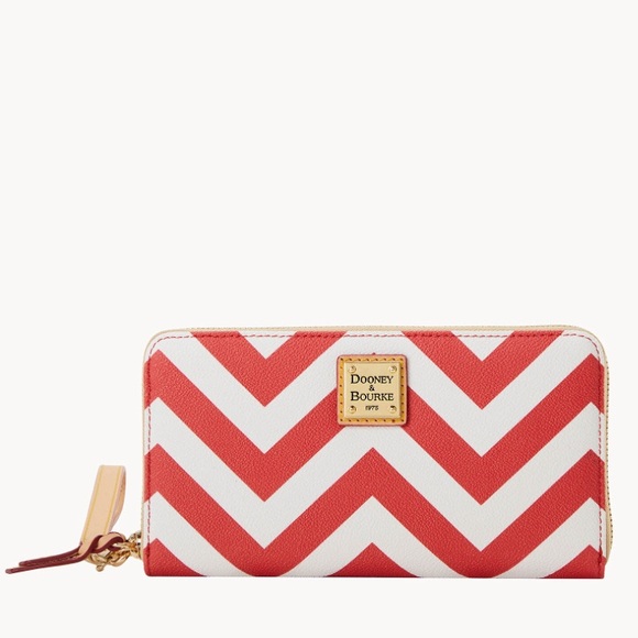 Dooney & Bourke Handbags - Red Dooney & Bourke Chevron Large Zip Around Wallet